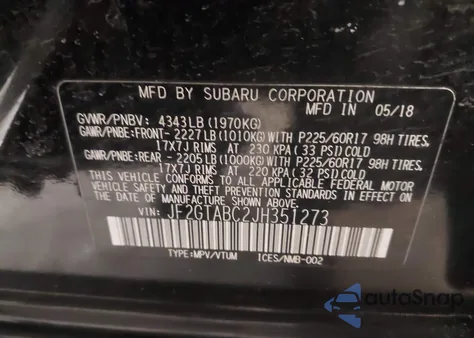 2018 Subaru Crosstrek 2.0I Premium из США, поврежденный, VIN JF2GTABC2JH351273